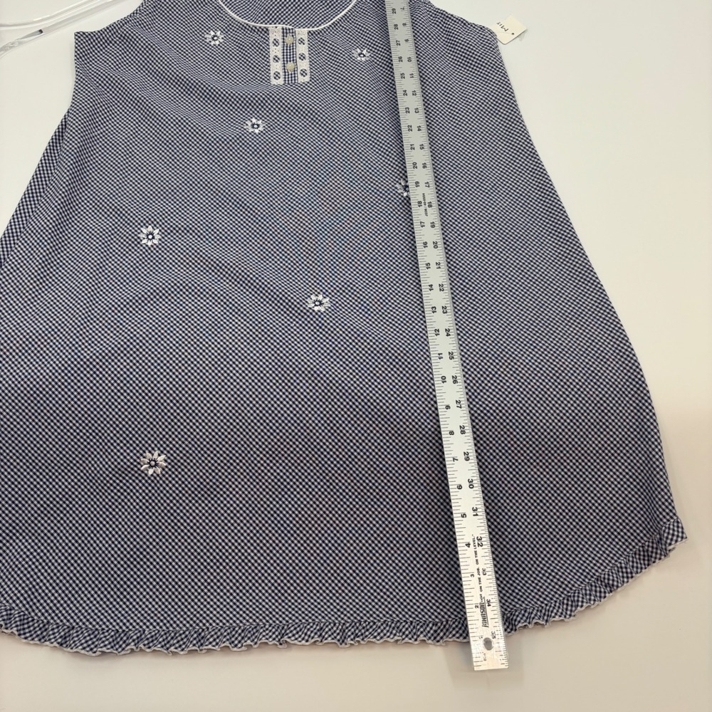 Miss Elaine Nightgown Women L Navy Gingham Floral Embroidered Ruffle Sleepwear - Picture 6 of 10